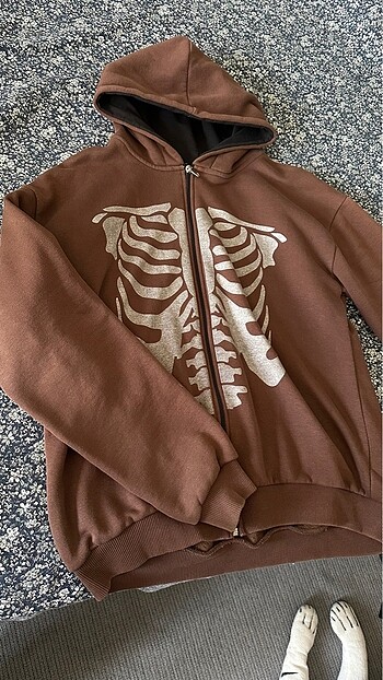 skeleton kahverengi (unisex) fermuarlı hırka