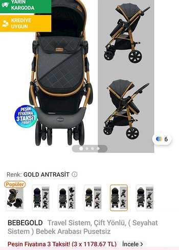 BEBEGOLD Travel Sistem Çift Yönlü Bebek Arabası