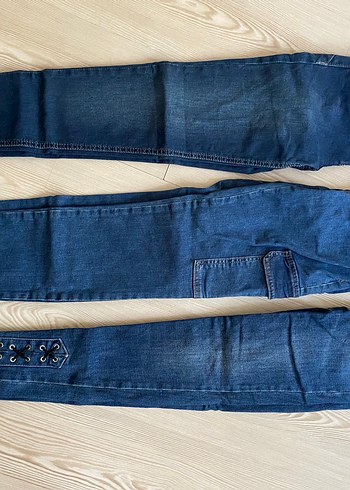 Düğmeli Parlak Mavi Kadın Denim Pantolon