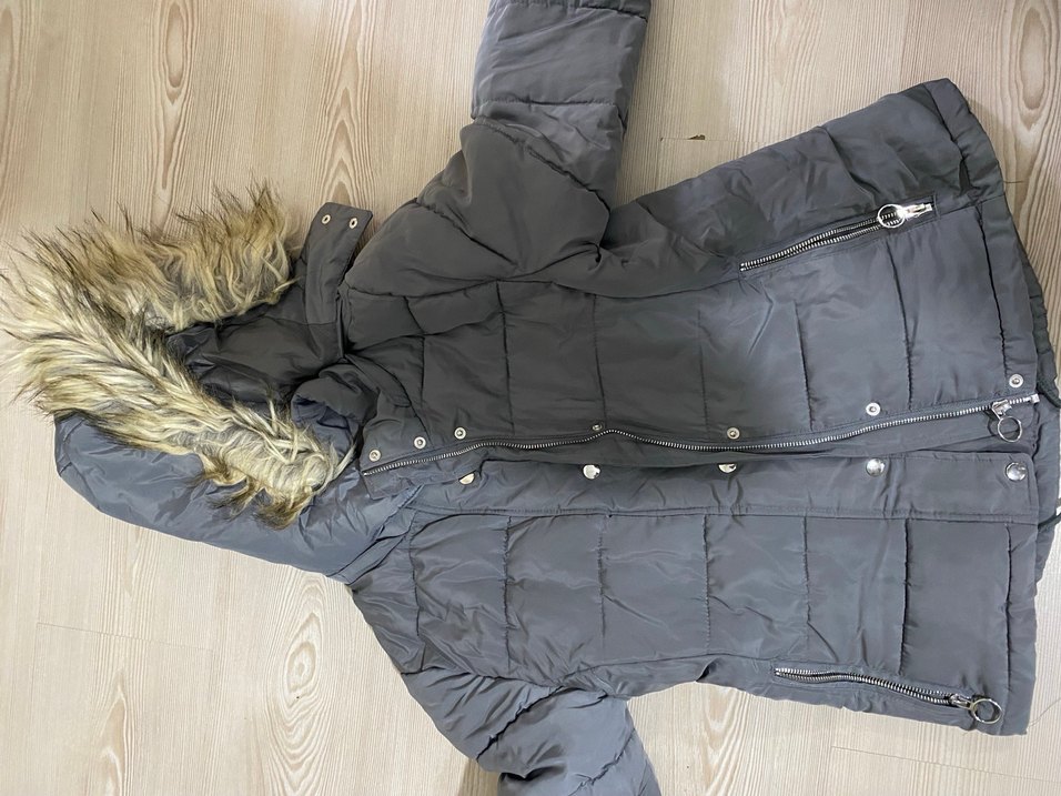 Düğmeli Gri Kadın Kışlık Mont - Görsel 3