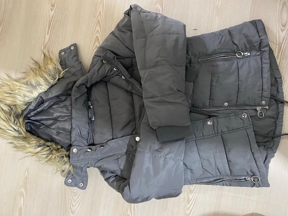 Düğmeli Gri Kadın Kışlık Mont - Görsel 4