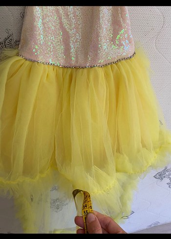 Sarı Tüllü Kolsuz Kız Çocuk Elbise - Görsel 4