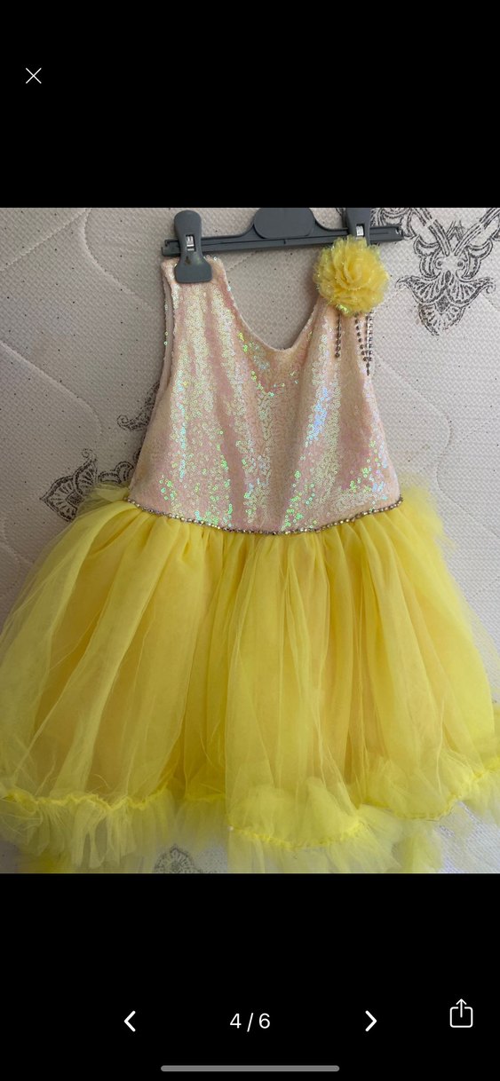Sarı Tüllü Kolsuz Kız Çocuk Elbise - Görsel 2