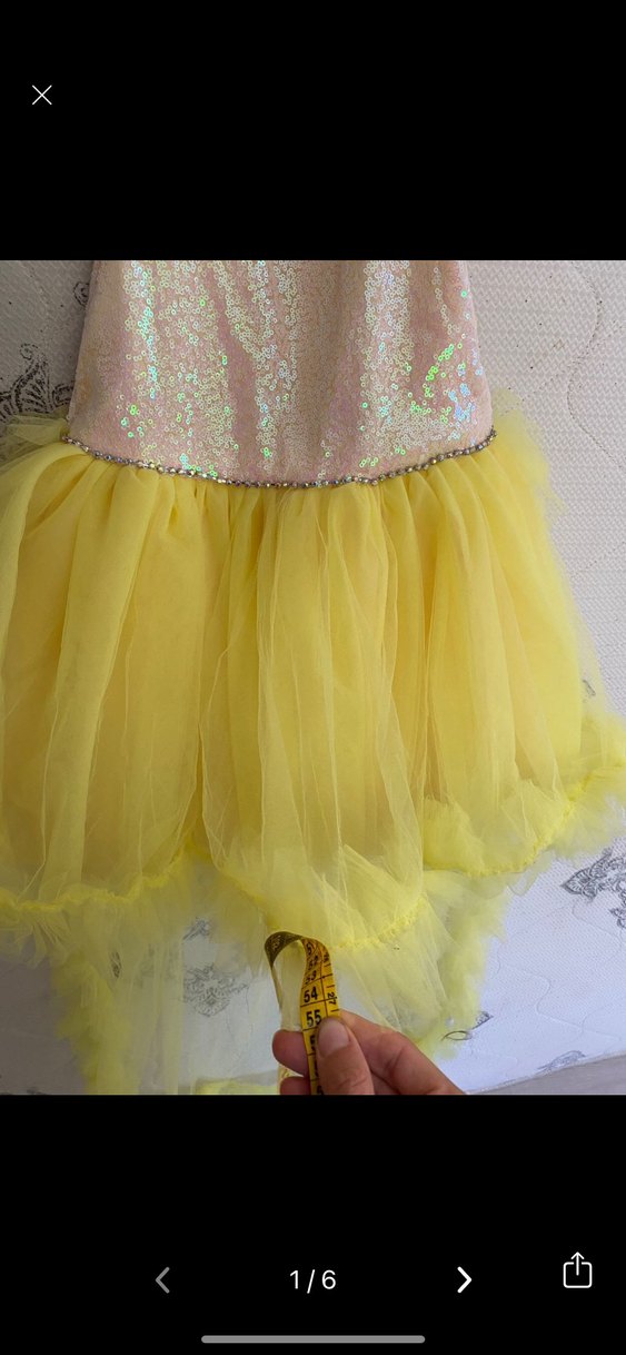 Sarı Tüllü Kolsuz Kız Çocuk Elbise - Görsel 4
