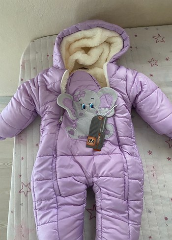 Mor Kürklü Bebek Kız Tulumu astronot mont - Görsel 3