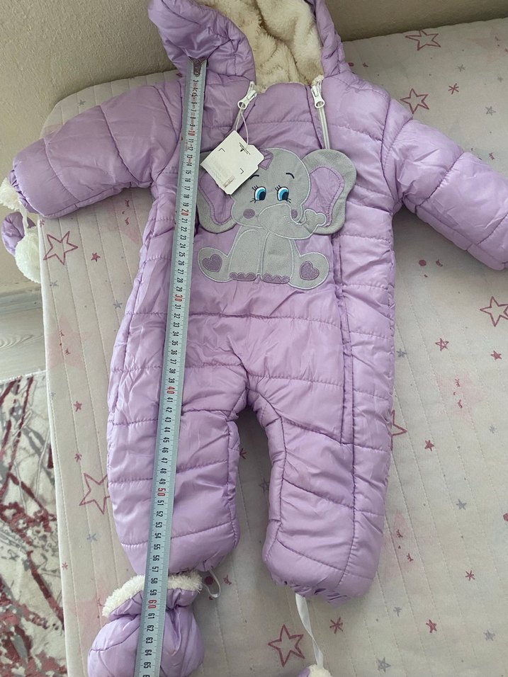 Mor Kürklü Bebek Kız Tulumu astronot mont - Görsel 5