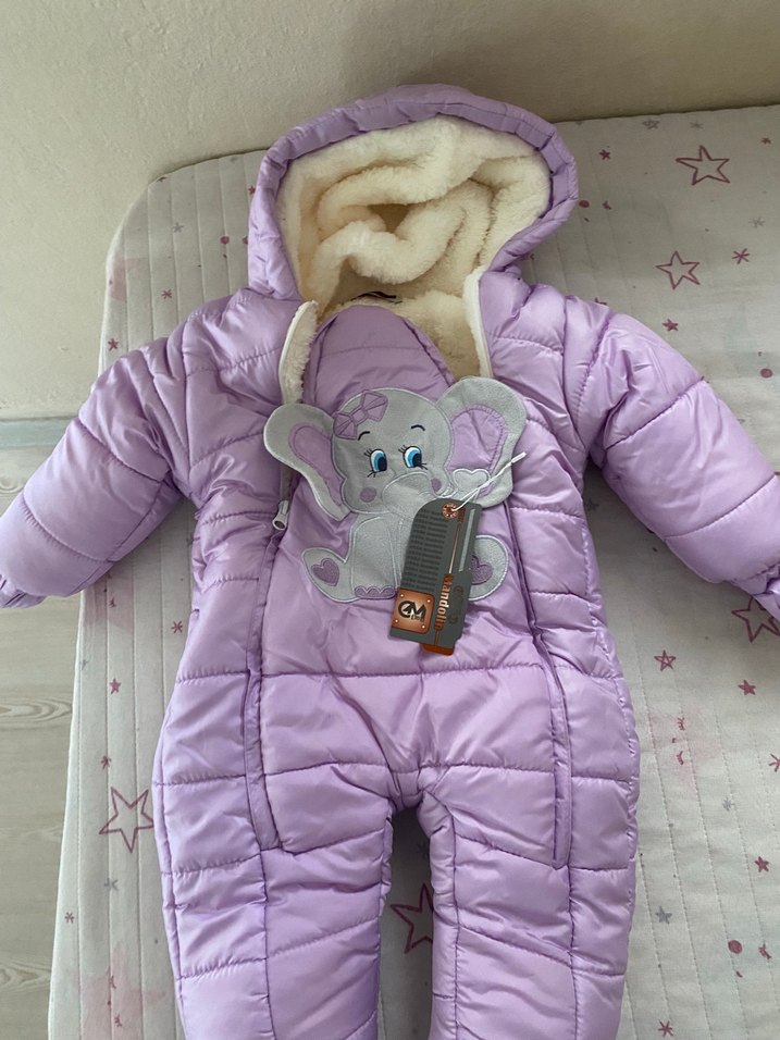 Mor Kürklü Bebek Kız Tulumu astronot mont - Görsel 3