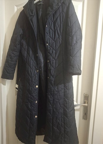 ARMİNE MARKA Düğmeli Siyah Uzun Kadın Mont - Görsel 6