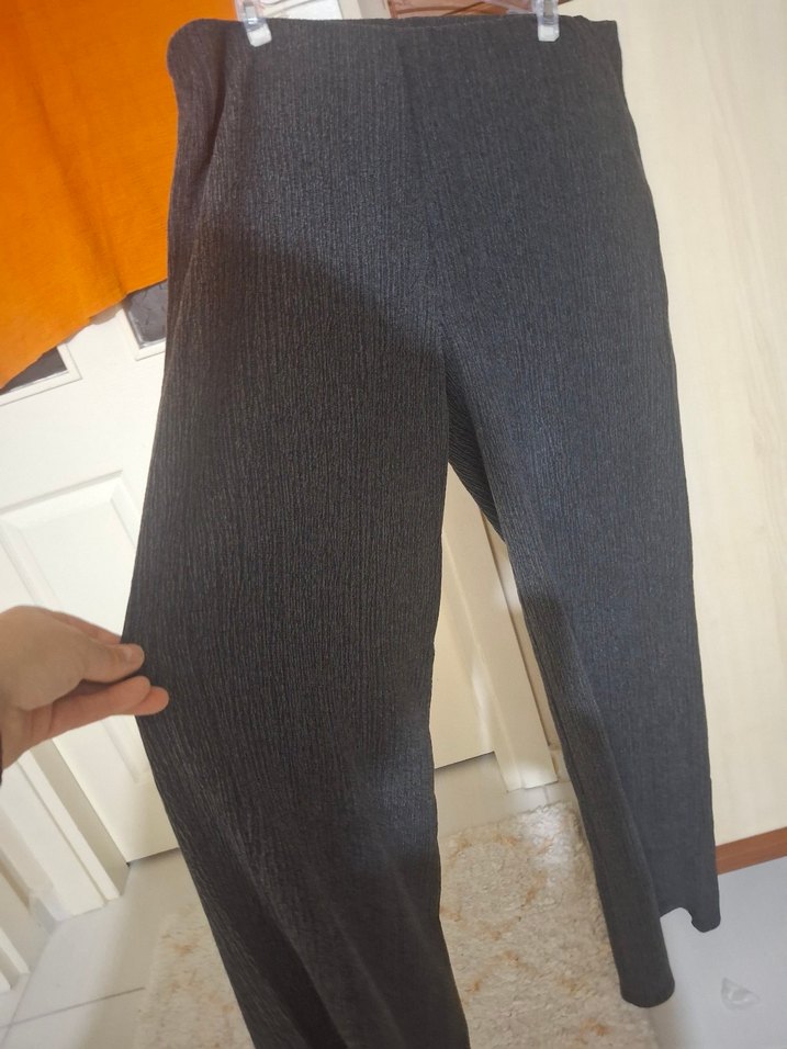 Gri Bol Kesim Kadın Keten Pantolon - Görsel 3