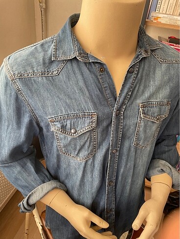 xl Beden mavi Renk Mavi jeans kot gömlek