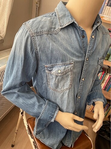 xl Beden Mavi jeans kot gömlek