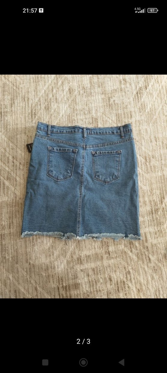 Kadın Mavi Kot Mini Etek, Bel Detaylı - Görsel 2