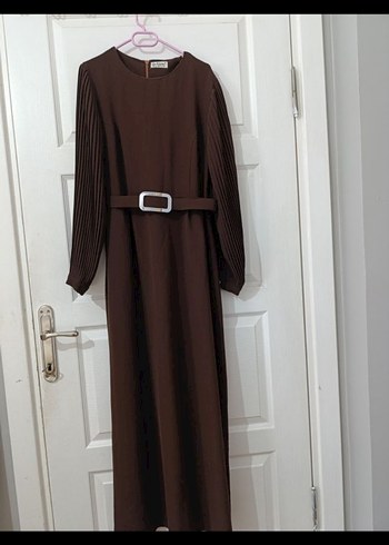 Kahverengi Kemerli Uzun Kollu Uzun Elbise - Görsel 3