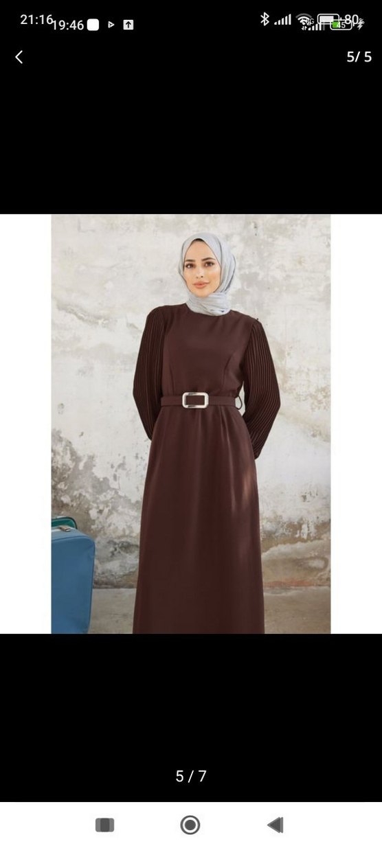 Kahverengi Kemerli Uzun Kollu Uzun Elbise - Görsel 4