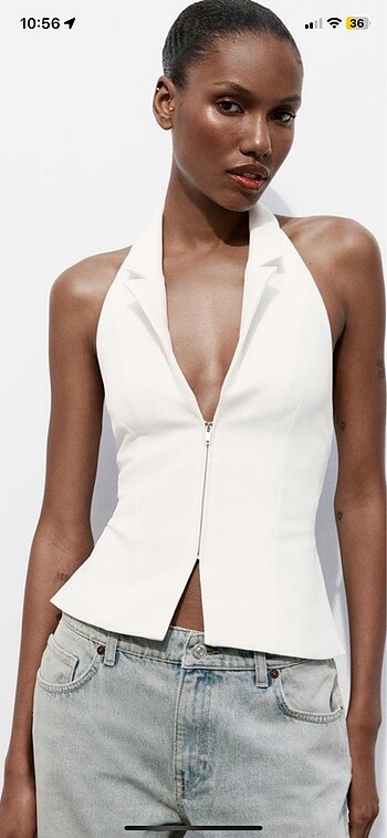zara sırt dekolteli halter yaka bluz