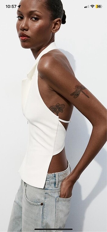 xs Beden zara sırt dekolteli halter yaka bluz