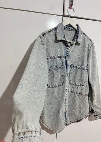 Gri Batik Desenli Kadın Denim Ceket