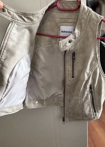 Bershka Kolsuz Bej deri Kadın Yelek - Görsel 3