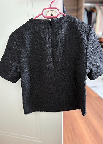 Düğme detaylı Siyah Mini Kadın Bluz - Görsel 2