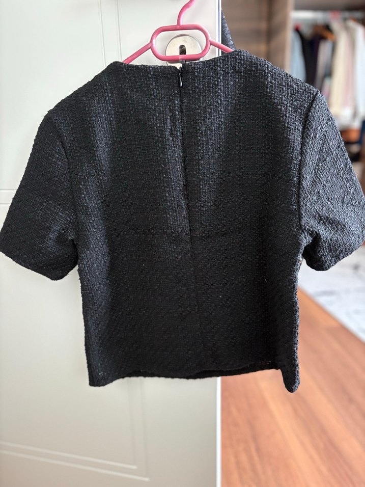 Düğme detaylı Siyah Mini Kadın Bluz - Görsel 2