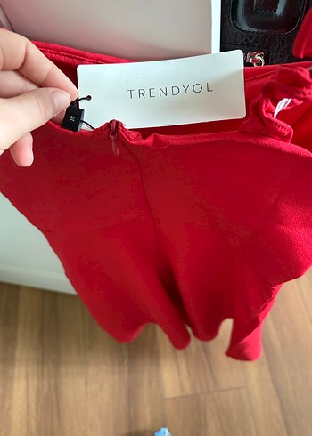 Kırmızı Drapeli Mini Strappy Kadın Elbise - Görsel 2