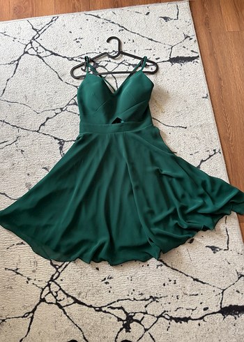 V Yakalı zümrüt yeşili Elbise - Görsel 2