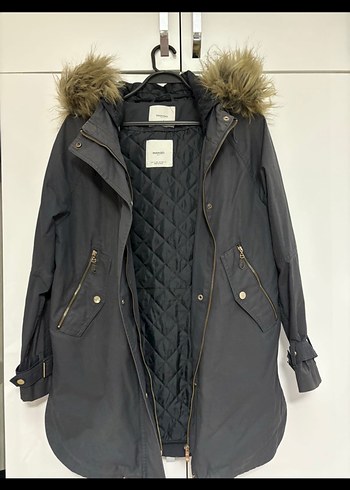 Mango Kürk Detaylı Gri Kadın Midi Mont - Görsel 2