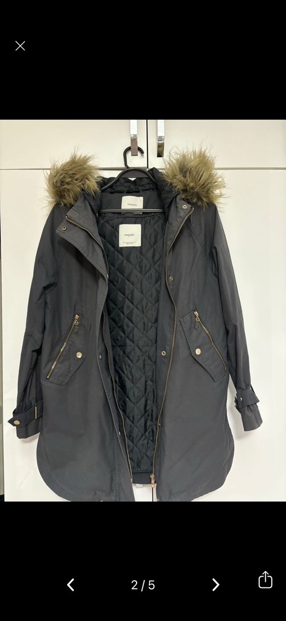 Mango Kürk Detaylı Gri Kadın Midi Mont - Görsel 2