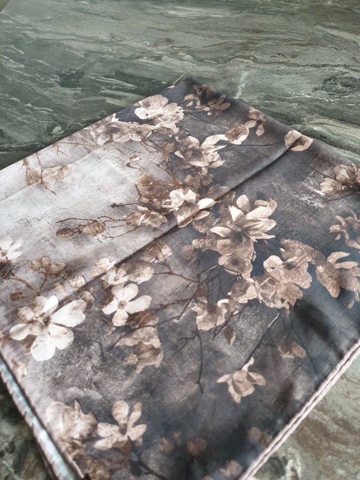 Vintage Tarzda Kahverengi Gri Kadın Fular - Görsel 2