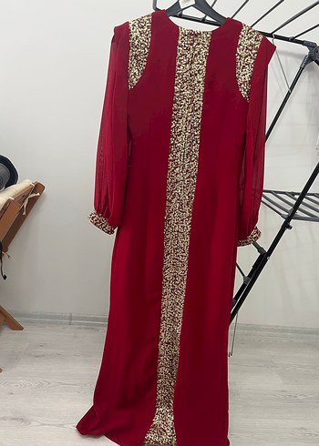 Bordo Uzun Kol İşlemeli Abiye Elbise - Görsel 2