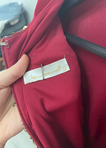 Bordo Uzun Kol İşlemeli Abiye Elbise - Görsel 3