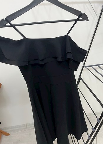 Siyah Midi Fırfırlı Elbise - Görsel 2