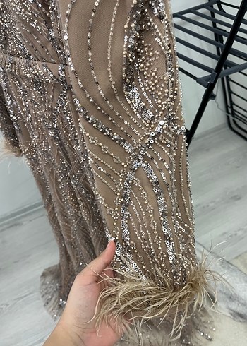 Uzun Kollu, Yüksek Yakalı pullu Nişan Elbisesi - Görsel 6