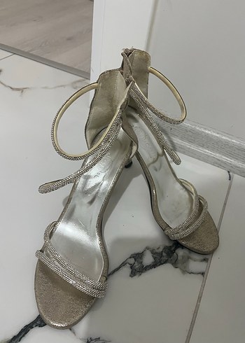 Bej Kadın Stiletto Topuklu Abiye Ayakkabı - Görsel 2