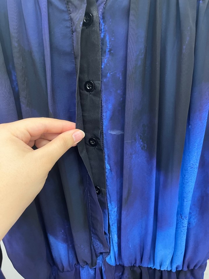 Saks mavi hakim yaka şifon elbise - Görsel 4