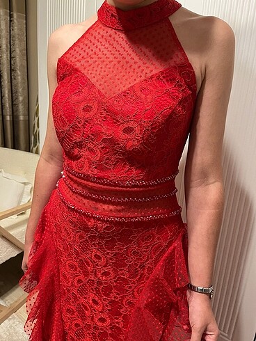 Kırmızı uzun elbise - Görsel 5