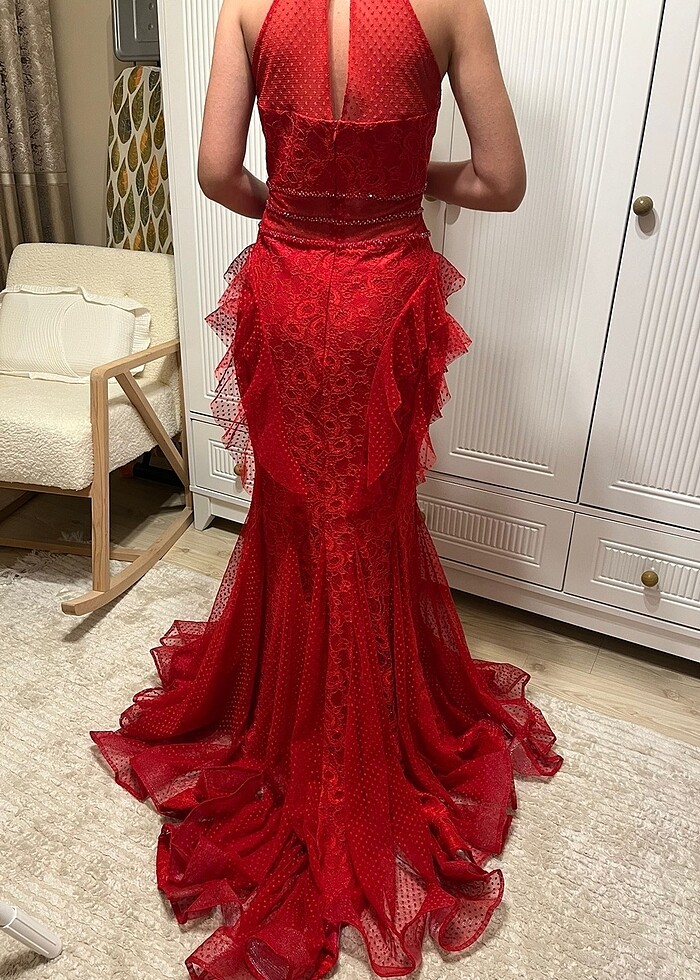 Kırmızı uzun elbise - Görsel 3