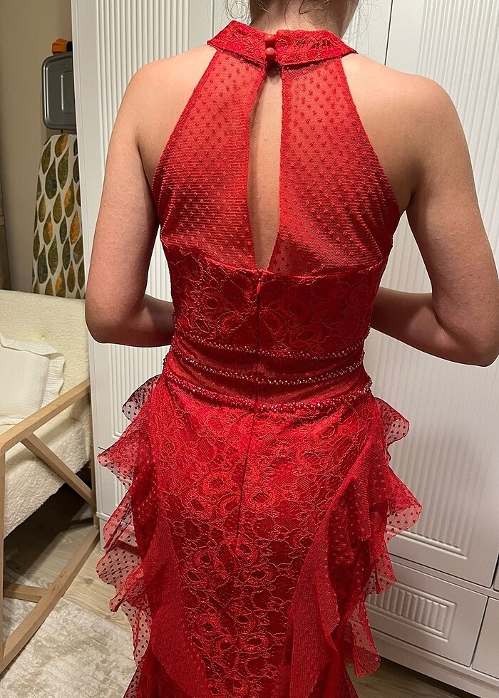 Kırmızı uzun elbise - Görsel 4