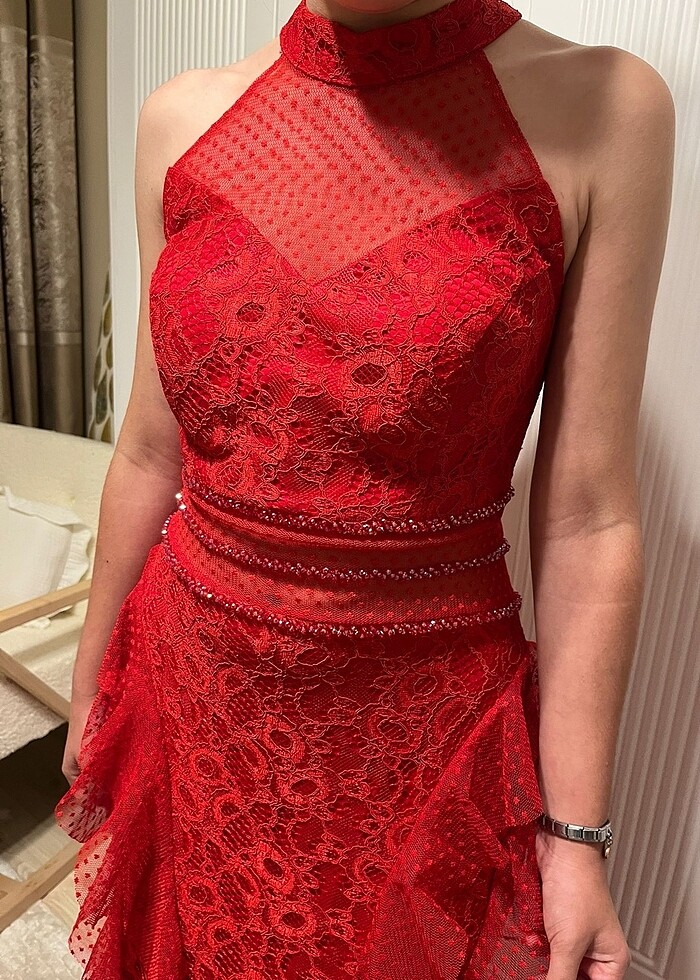 Kırmızı uzun elbise - Görsel 5