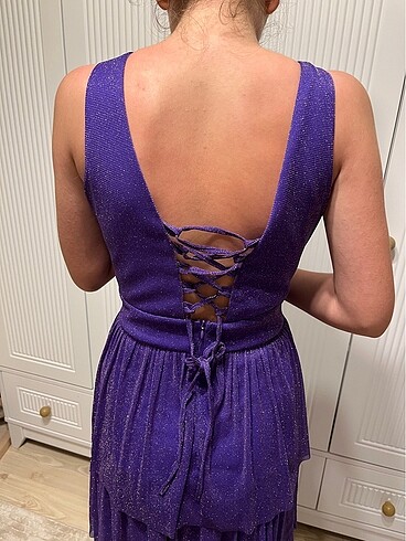 Mor uzun elbise - Görsel 5
