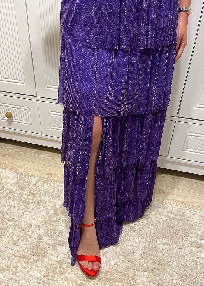 Mor uzun elbise - Görsel 4