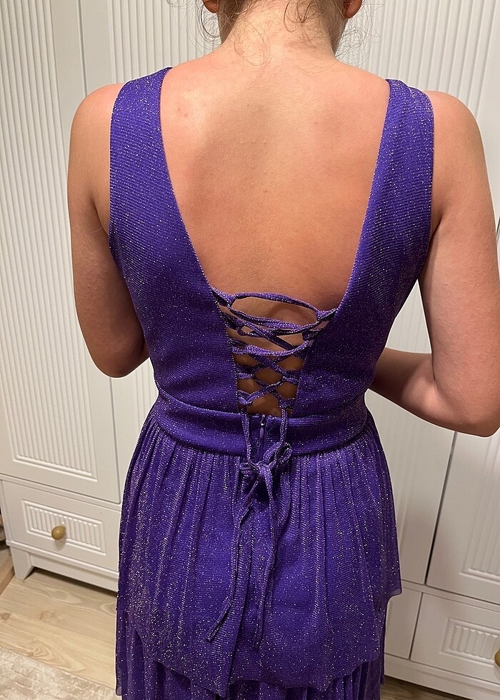 Mor uzun elbise - Görsel 5