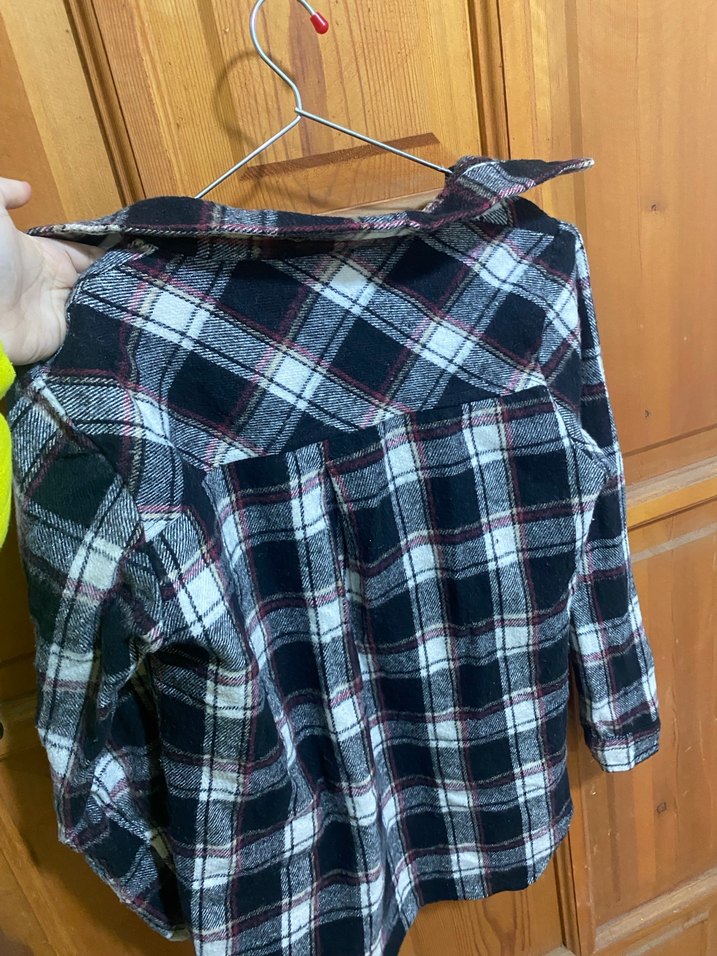 Gri Kareli Düğmeli Kadın Gömlek - Görsel 2