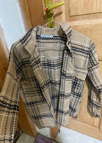 Düğmeli Kareli Kadın Keten Gömlek - Görsel 2