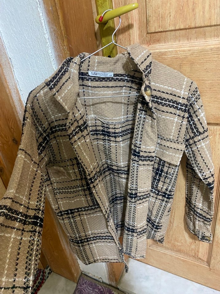 Düğmeli Kareli Kadın Keten Gömlek - Görsel 2