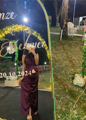 Mor Drapeli Midi Straplez Elbise - Görsel 2