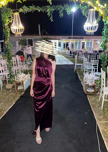 Mor Drapeli Midi Straplez Elbise - Görsel 3