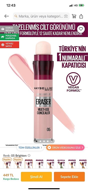 Maybelline eraser 05 pembe
