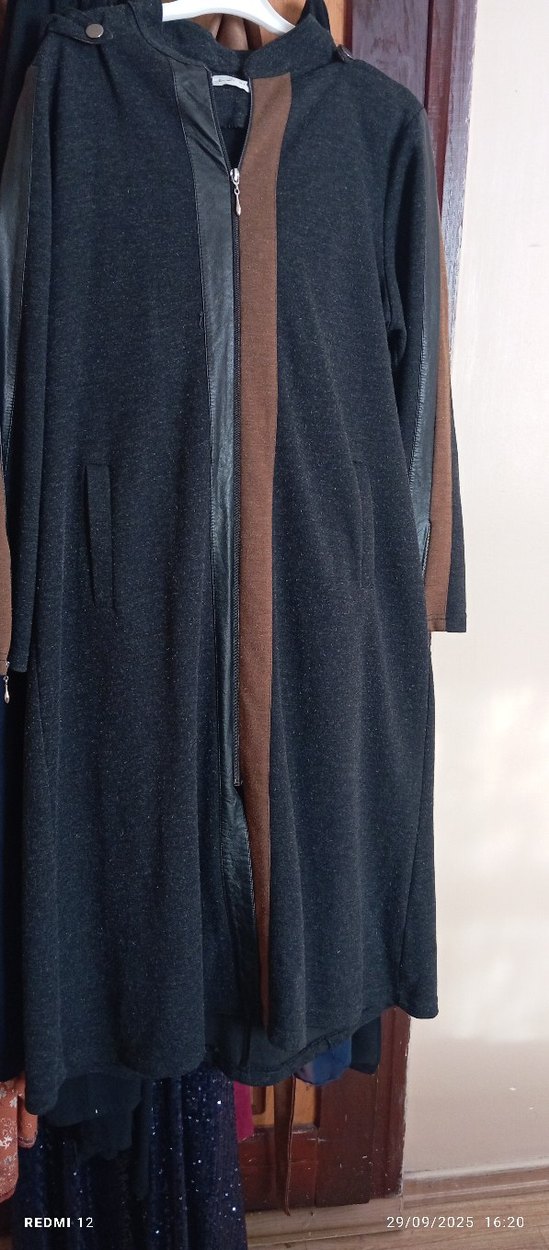 Kahverengi Siyah Uzun Süet Kadın Kaban - Görsel 2