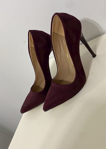 Bordo Süet Stiletto Topuklu Kadın Ayakkabı
